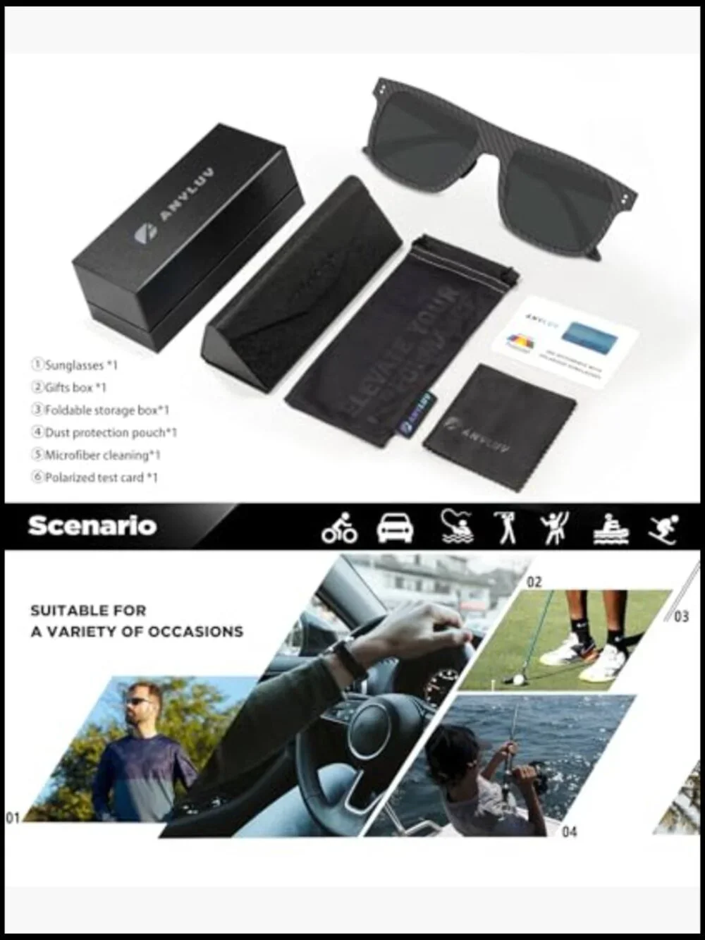 Carbon Fiber Polarized Sunglasses UV400 Driving Fishing Golf Gift